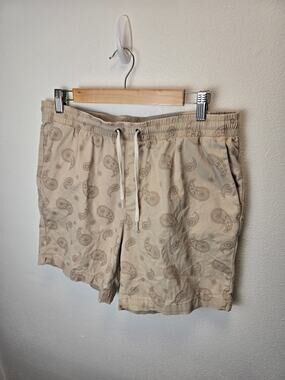 PacSun Volley Shorts Mens M Tan Paisley Drawstring Elastic Waist Casual